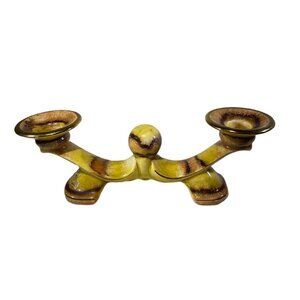 VTG Bay Keramik Art Pottery Double 2 Arm Candlestick Candelabra Yellow Brown